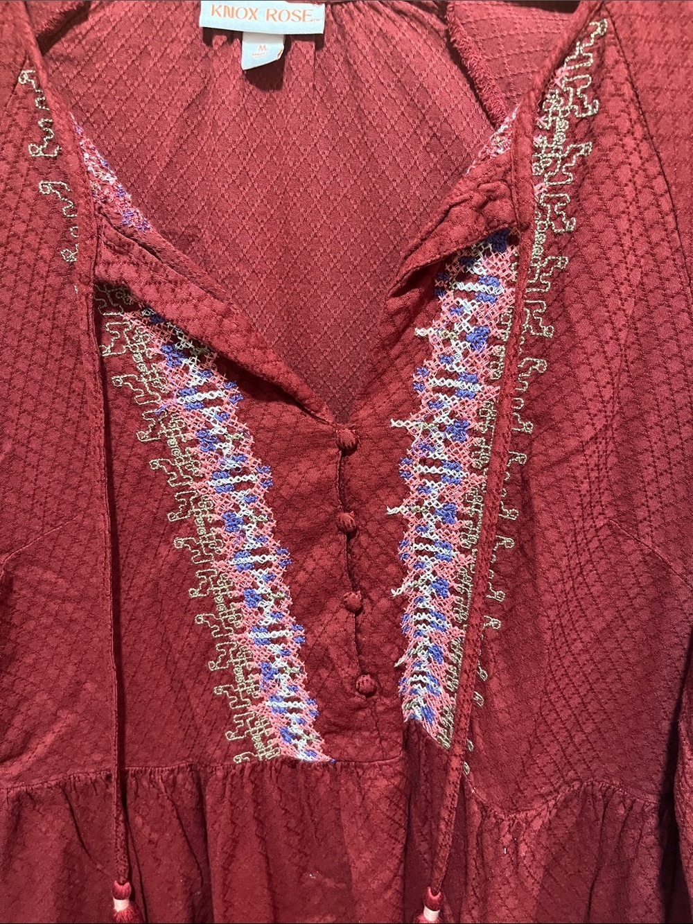 Knox Rose Deep Wine Embroidered Peasant Dress - Picture 3 of 6